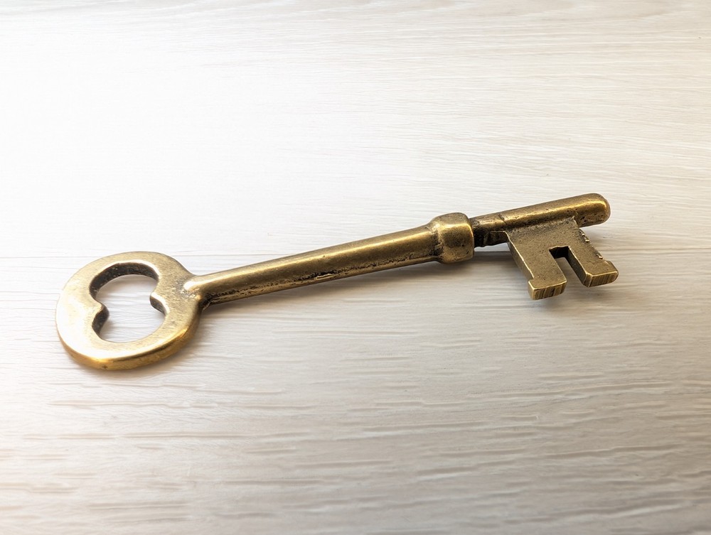 Vintage Solid Brass Skeleton Key 2.5" Long Tarnished Art Deco Victorian