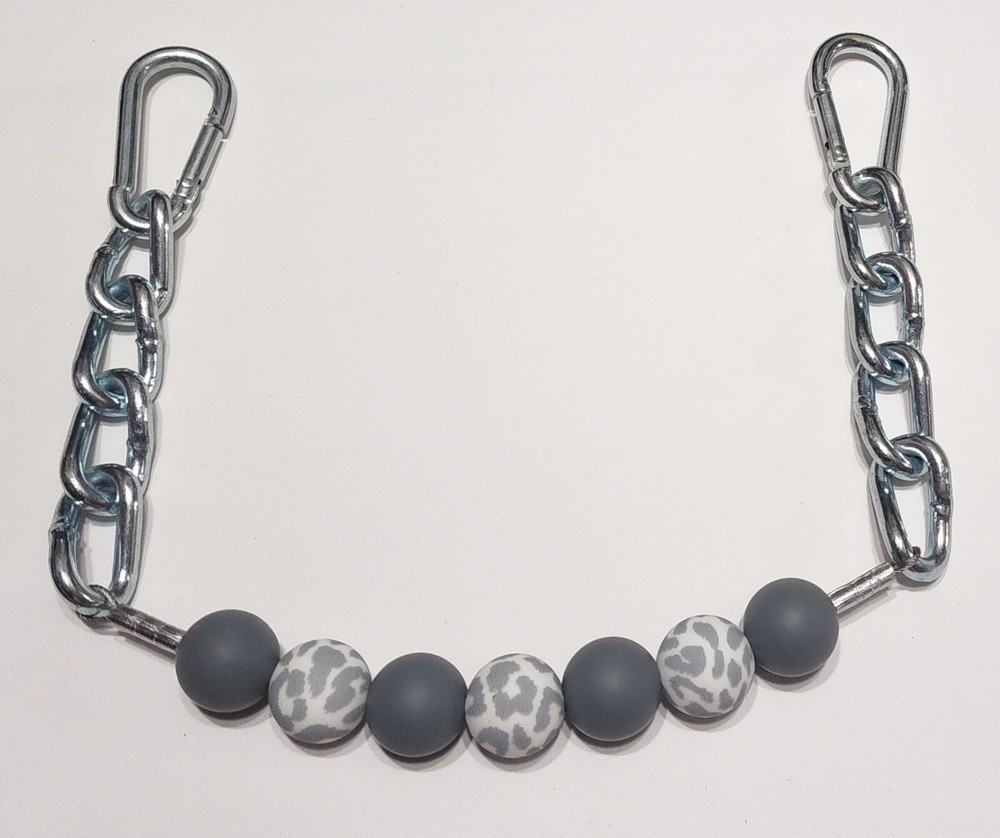 Gray w/ Gray Leopard Beaded Curb Strap