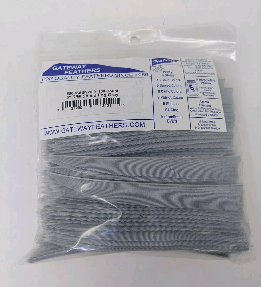 100pk Gateway Feathers 5" Right Wing: Shield Fog Gray 500RSSGY-100