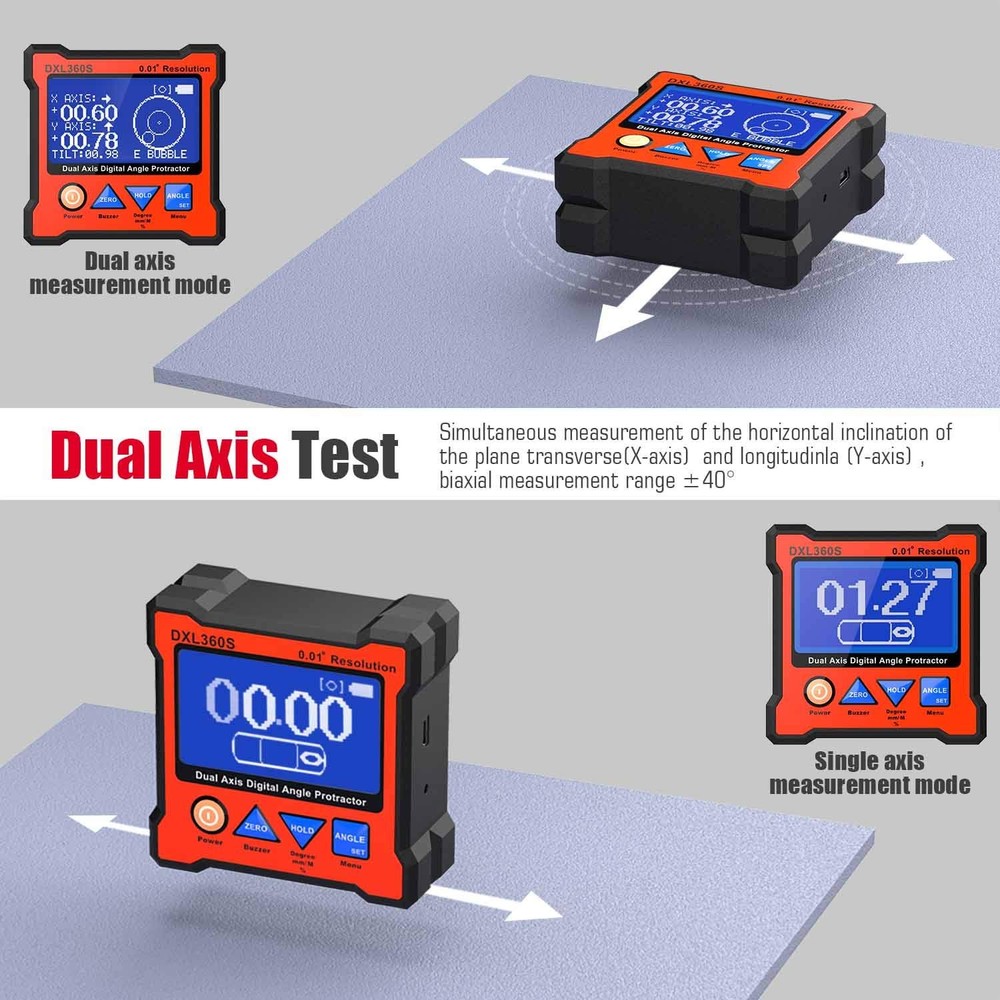 Digital Angle Protractor Dual Axis 2 in 1 0.01° Resolution Five Face Magnetic