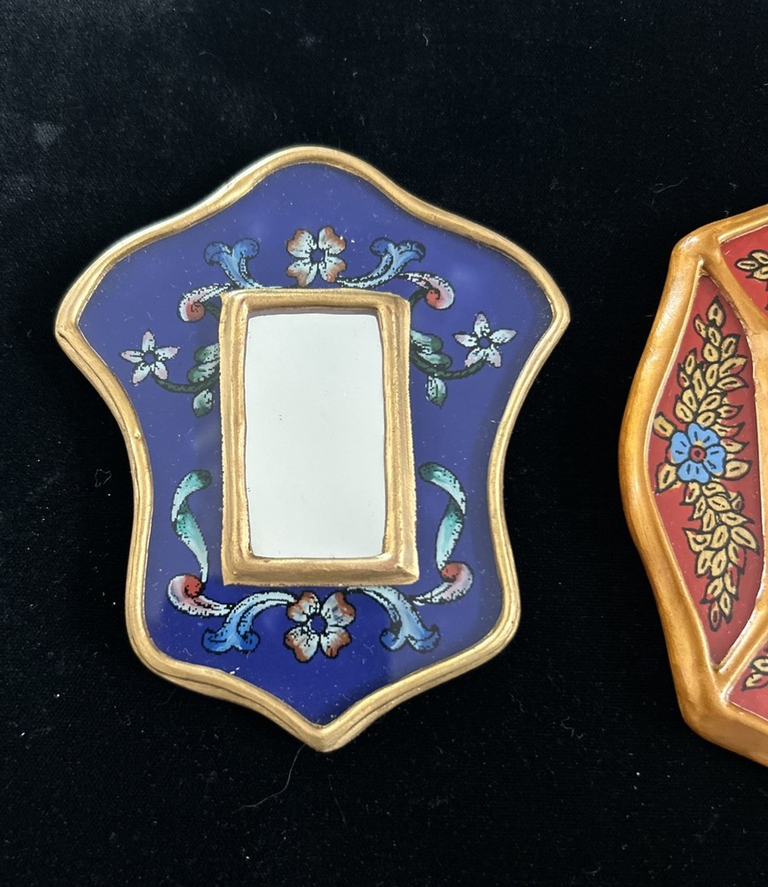 2 New Peruvian small reverse painted mirror BLUE/PINK FLOWERS 3.5”x 4.1/2”
