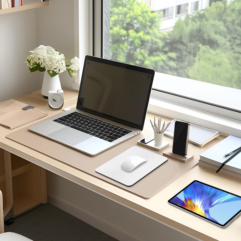 Hsxnam Leather Mouse Pad, Office Mat Rectangular (9.8" x 7.9"), White