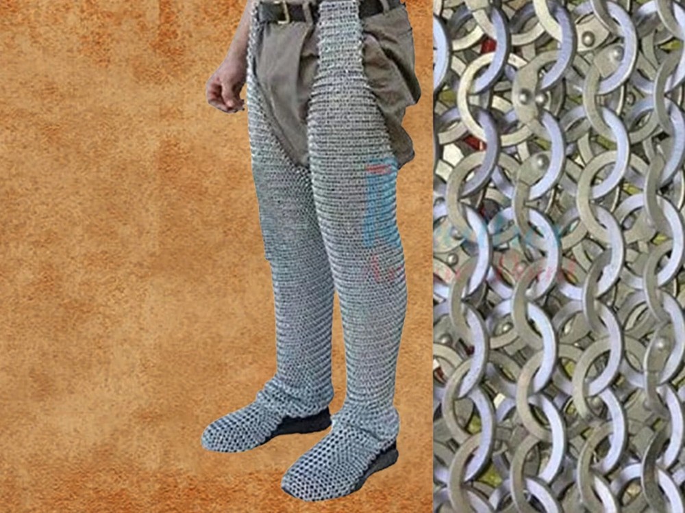 Chain mail Chausses, 10mm Flat Riveted with Solid Rings Chainmail Legging, LAP-2