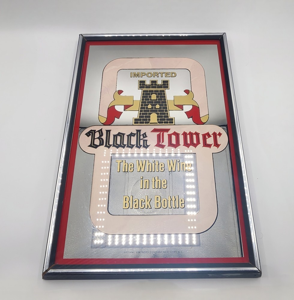 Vintage Black Tower Mirror Sign (Imported Wine)