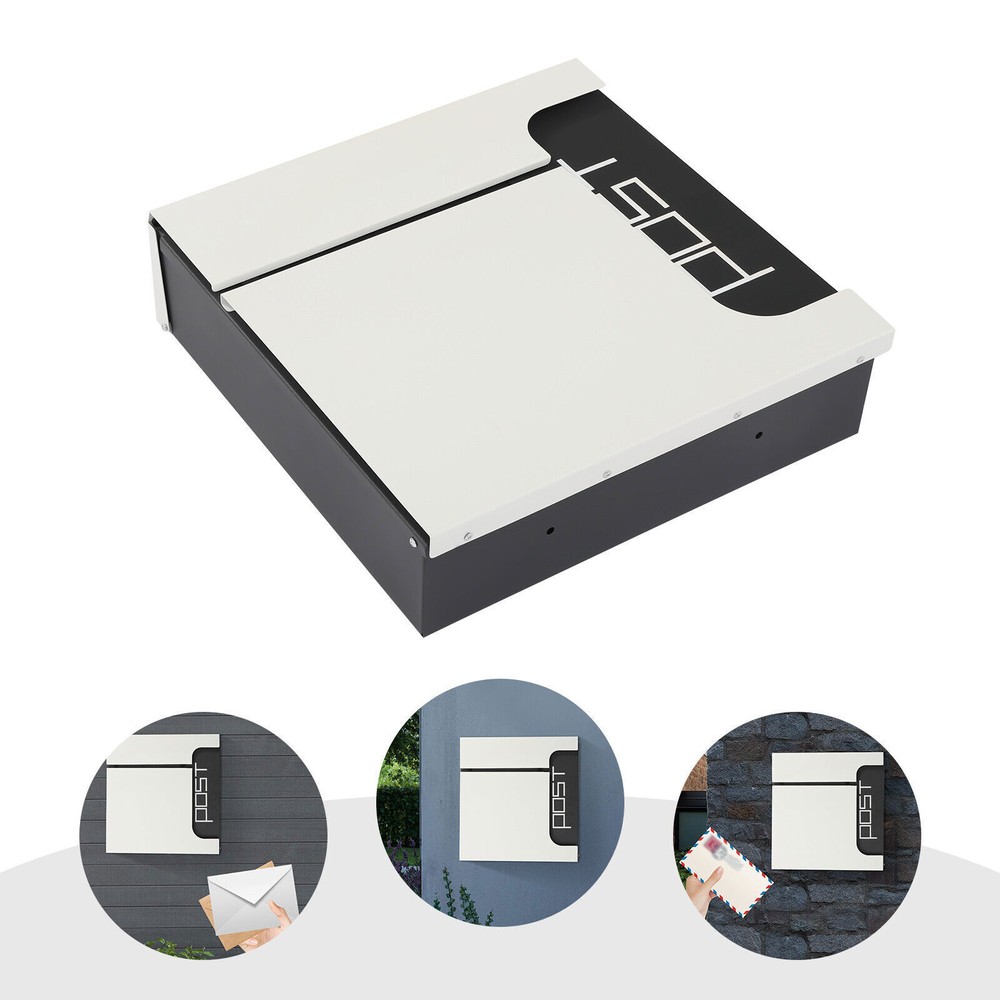 Rectangular Post Box Large Letter Mail Box Steel Lockable Wall Mount Mailbox New