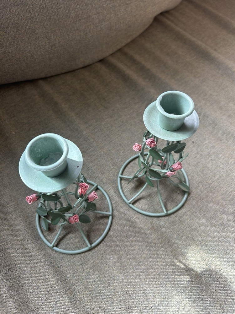 Unique Metal Rose-Wrapped Candlesticks - Set Of 2