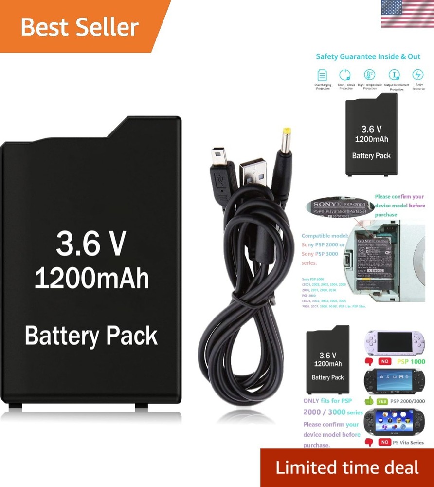 1200mAh 3.6V PSP Replacement Battery & Charger Cable - Ultimate Power Solution