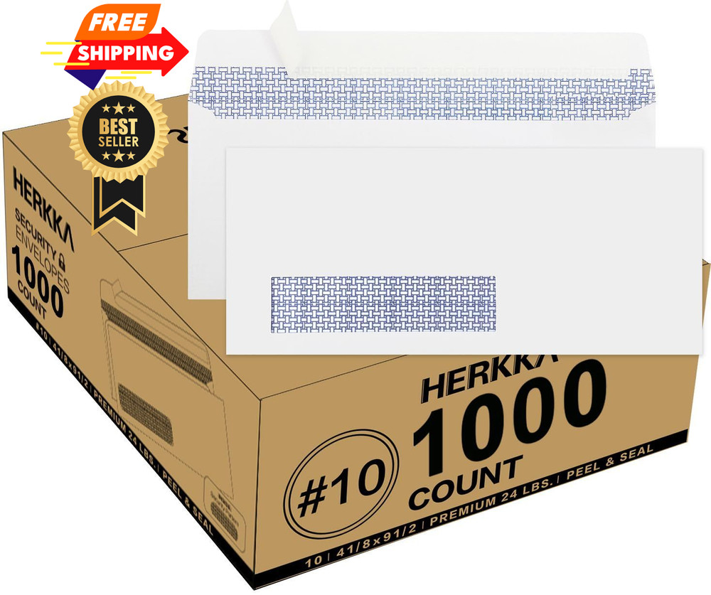 1000 Pack #10 Single Left Window SELF Seal Security 1000 Pack, white