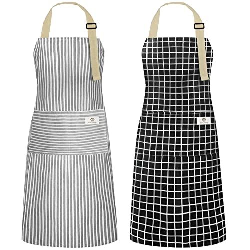 2 Pack Kitchen Cooking Aprons, Adjustable Bib Waterproof Chef Apron Grey/Black