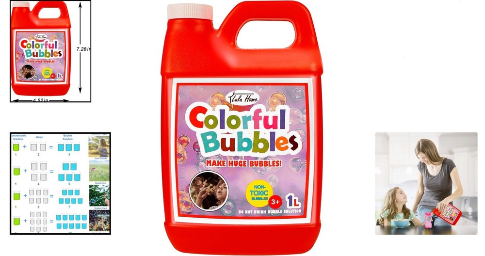 1L Concentrated Bubble Solution Refill for Endless Fun & 2.5 Gallons of Bubbles