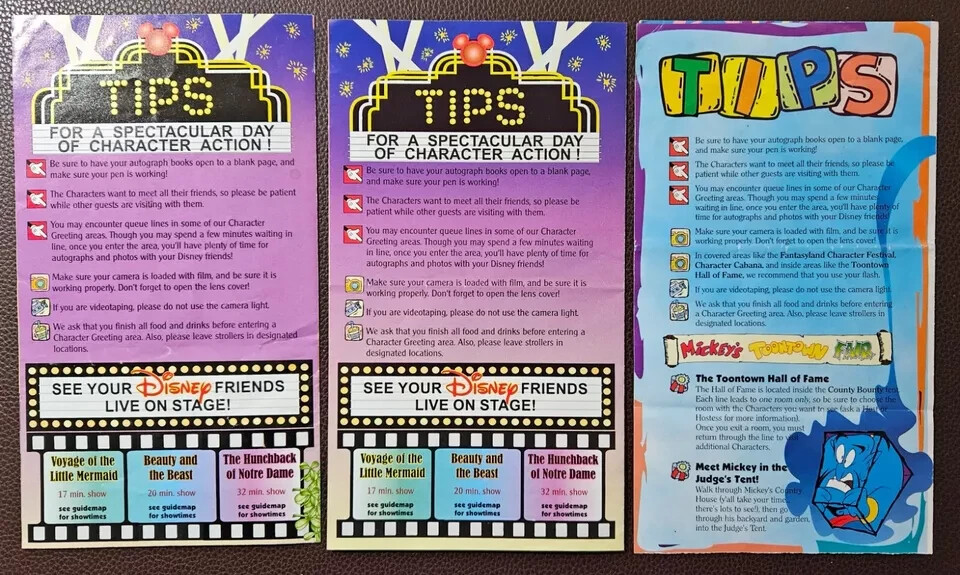 1998 Disney Character Greeting Location Guide Set (Magic Kingdom, MGM Studios)