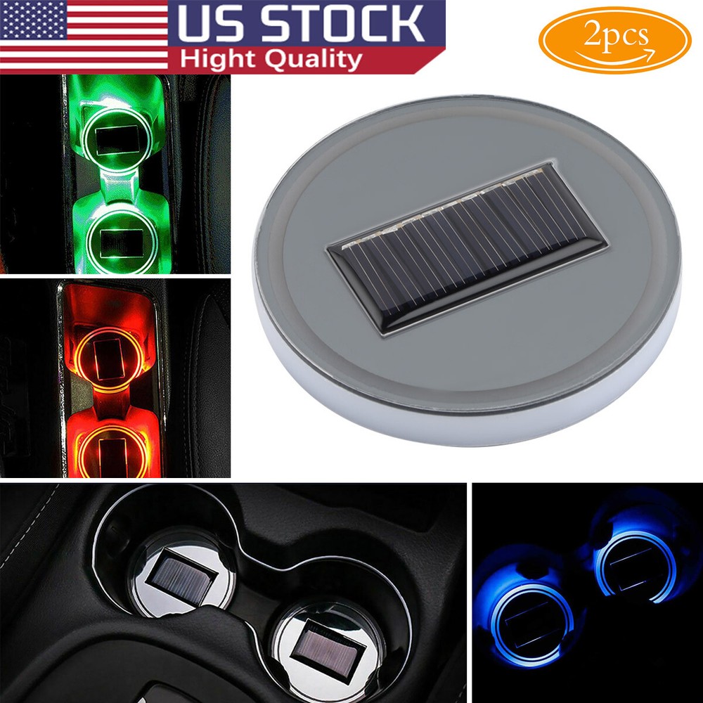 Solar Colorful Car Cup Holder LED USB Charging Mat Coaster Pad Changing Light US