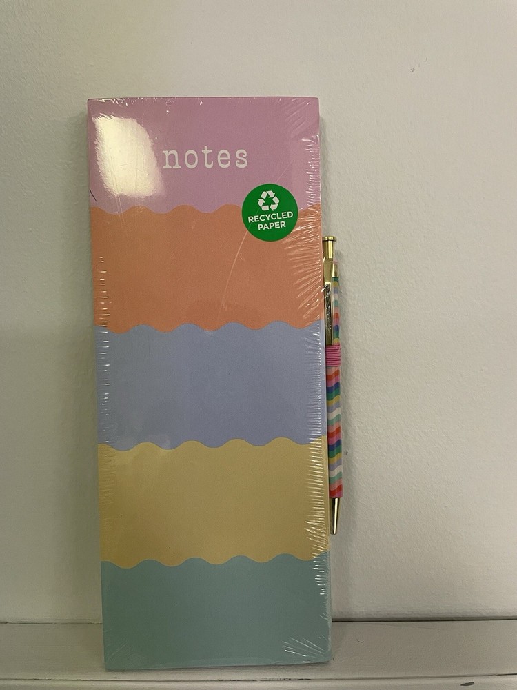 Clementine 100 Sheets 5 Color Wave Graphic Notes With Pen Magnetic Note Pad