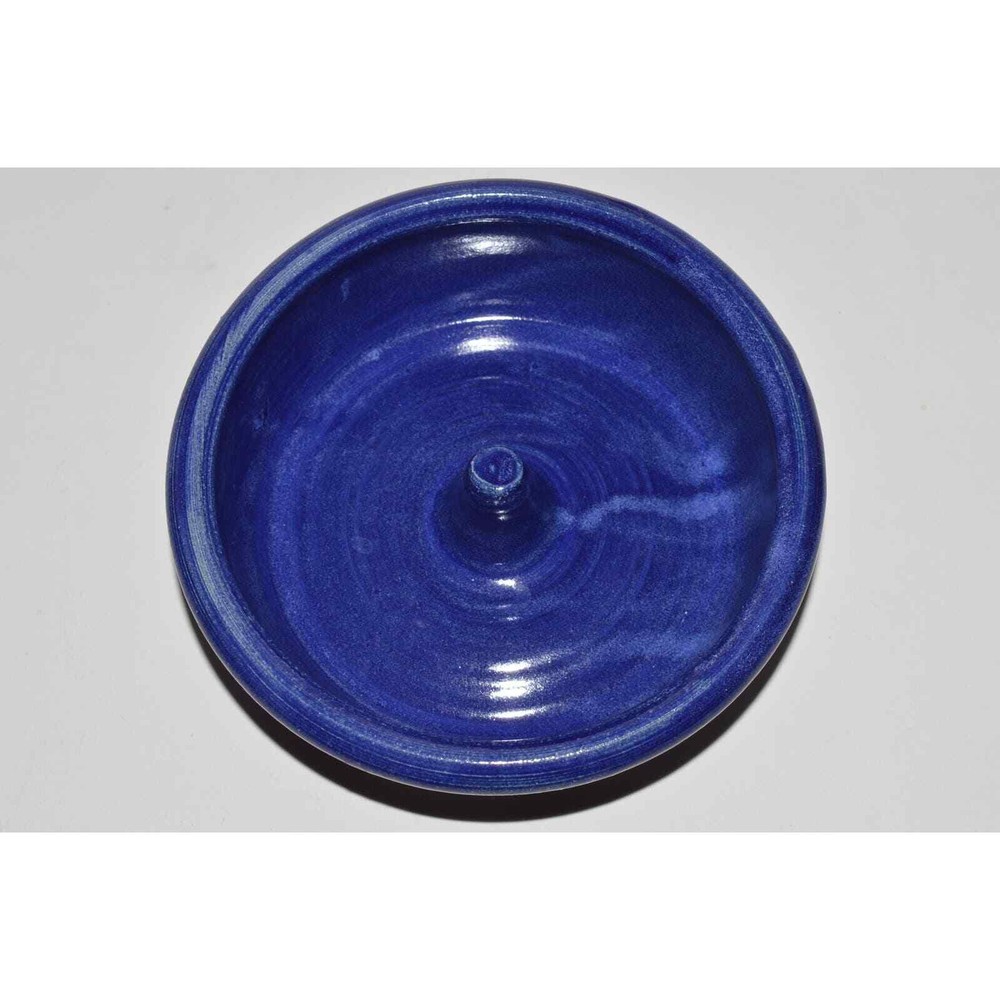 Cobalt Blue Pottery Apple Baker, Round Apple Baking Dish, Signed by Maker