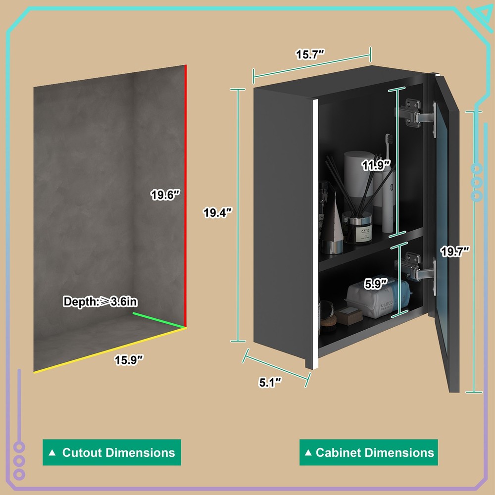Modern LED Illuminated Mirror Cabinet with Lights, Switch, for Bathroom