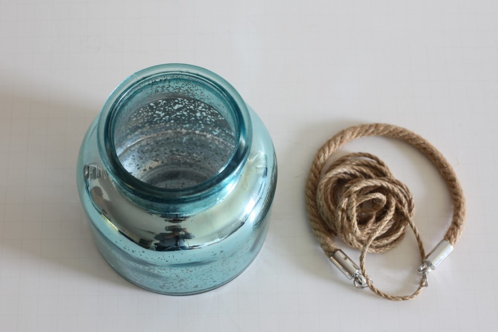 Silver Painted Mercury Glass Jar Blue Tone
