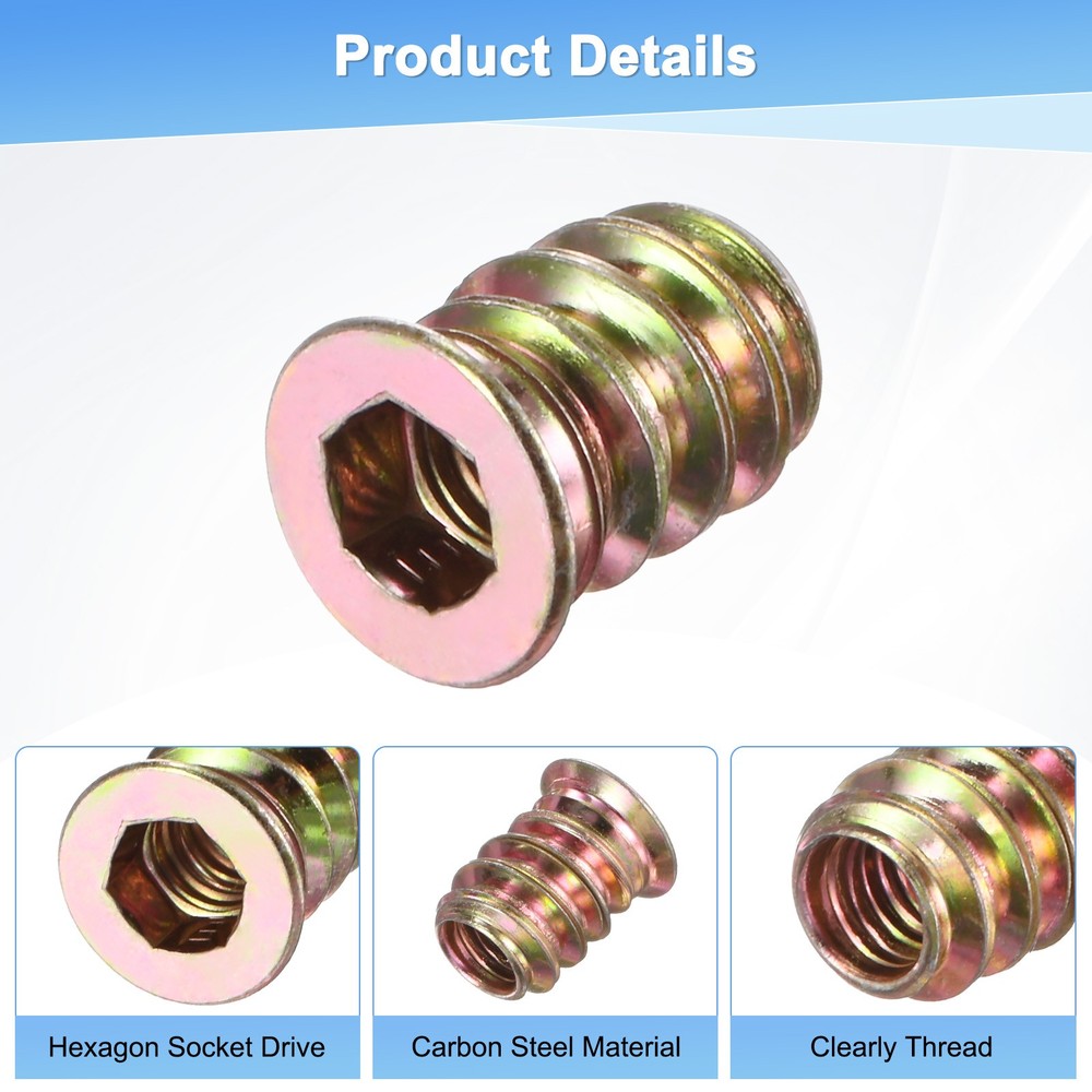 20-Pack Threaded Inserts for Wood, M5x12mm Threaded Insert Nuts [Gold Tone]