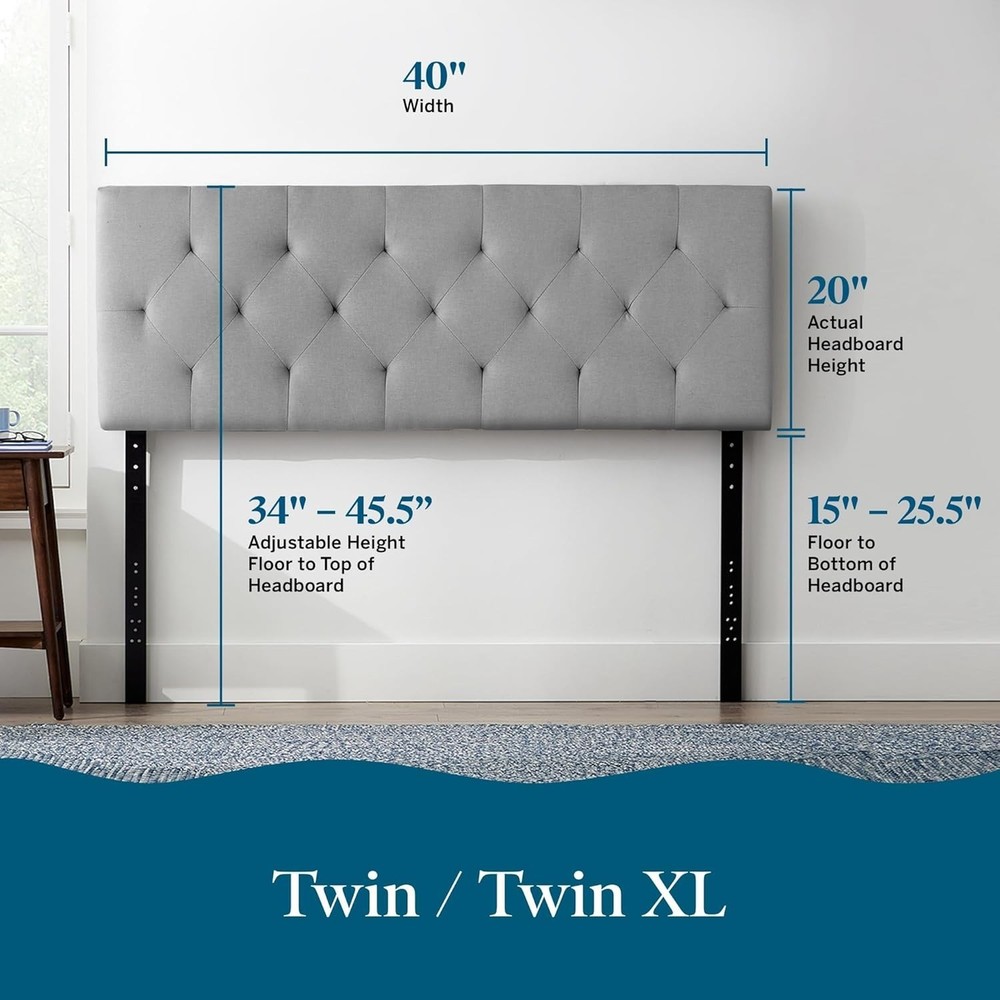 Mid-Rise Diamond Tufted Upholstered Headboard - Adjustable Height Twin Size