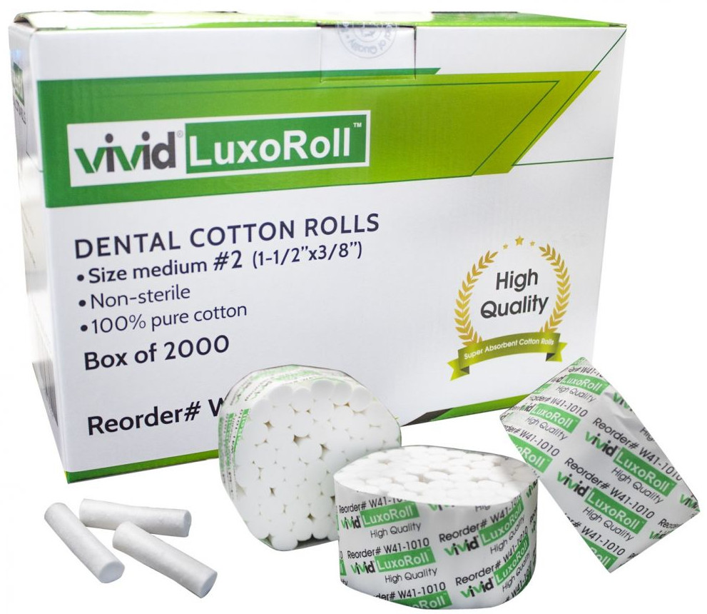 2000/Case Premium Quality Dental Cotton Rolls Size #2 Medium Nonsterile, 3/8"