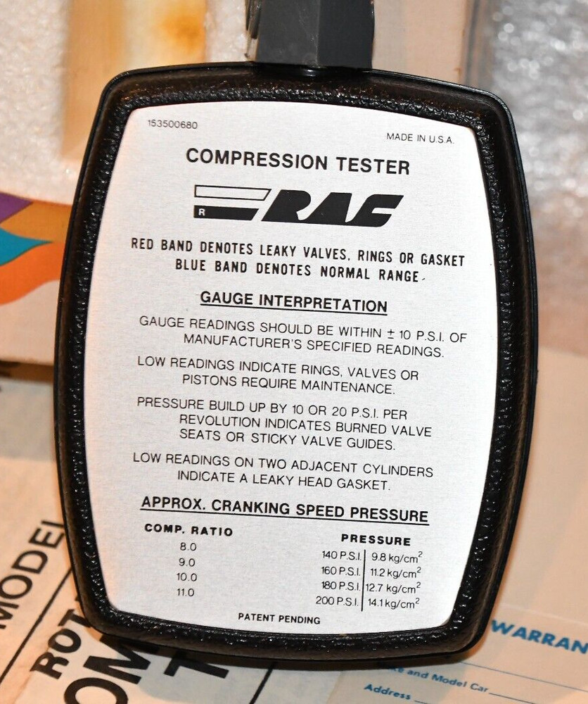 RAC MODEL 4039 ROTATING DIAL MOTORCYCLE COMPRESSION TESTER