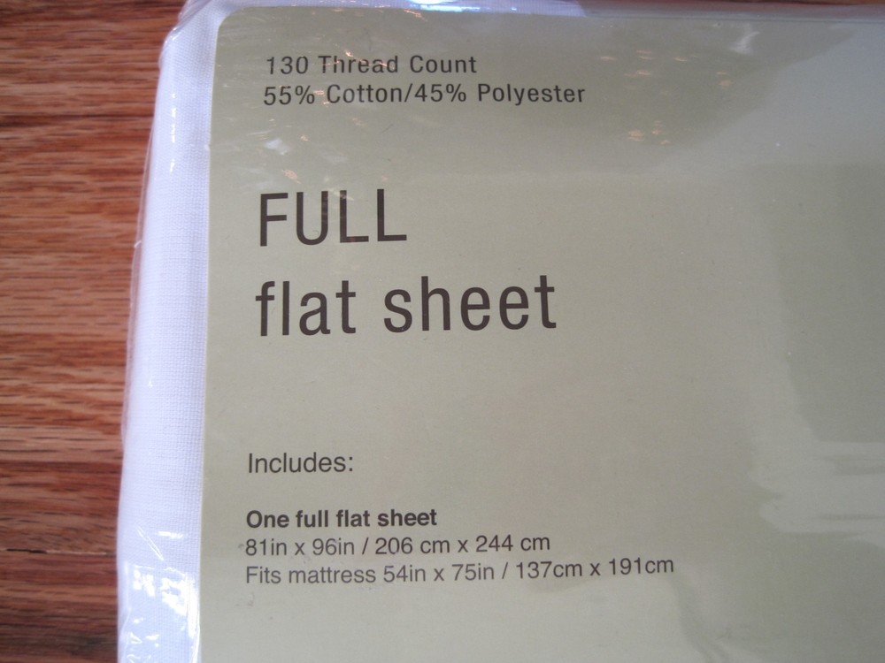 Full Flat Sheet White 130 Thread Count NIP