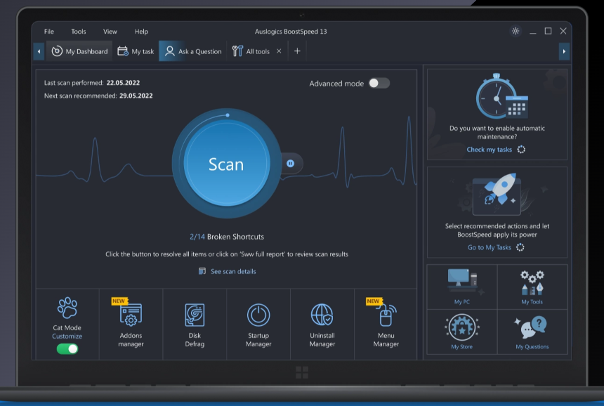 Auslogics BoostSpeed 13 Pro optimize your system, boost PC 1 year 3 PC License