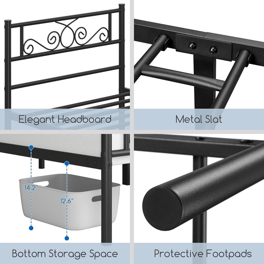 Twin Size Metal Bed Frames Platform Bed w/Headboard and Footboard Easy Assembly