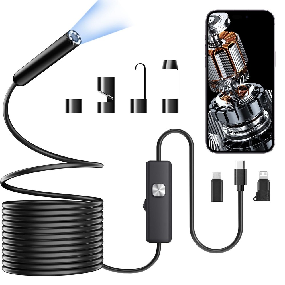 Endoscope with Light, 1920P HD Borescope 8 Adjustable LED Lights, 16.4FT