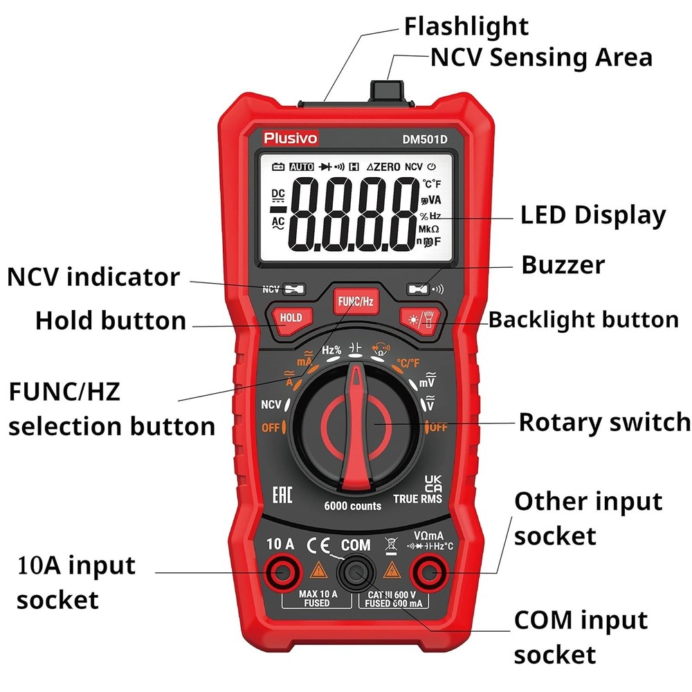 Multimeter 6000 Counts Digital Multimeter Auto Ranging TRMS AC DC Voltmeter Ohm