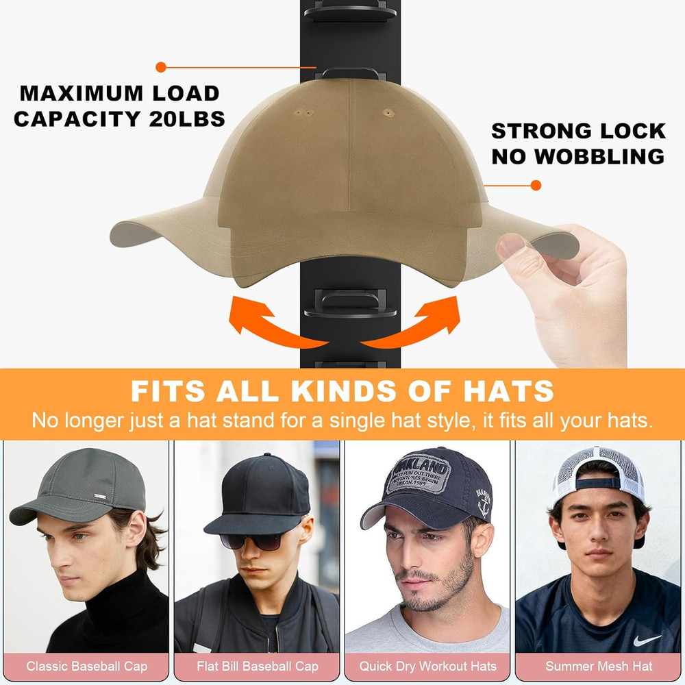Hat Organizer for Baseball Caps, 2 Pack Hat Rack for Wall Strong Adhesive Hold u