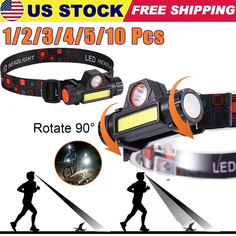 USB Rechargeable Waterproof Headlamp LED HeadLight Flashlight w/ Magnetic Base