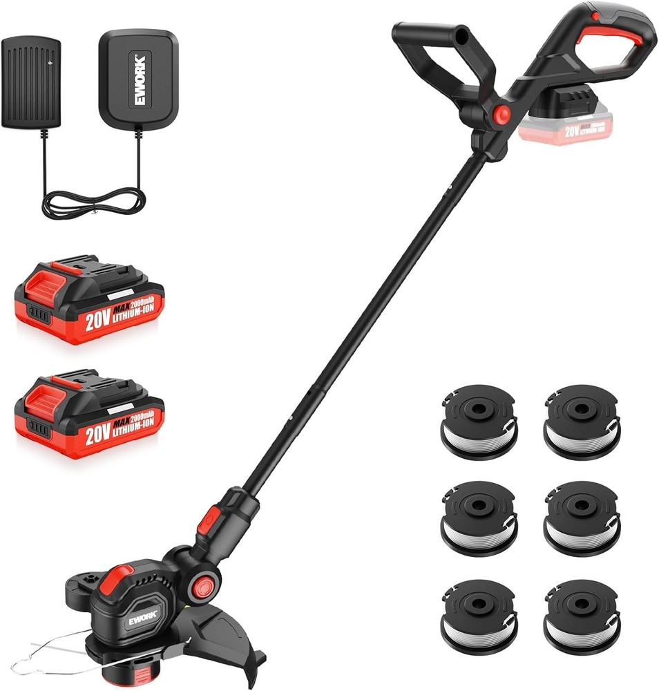 EWORK Weed Wacker Cordless 20V 12-Inch Weed Eater Battery Powered with 2×2.0Ah B