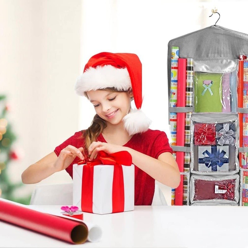 Hanging Organizer Gift Wrapping Paper Storage 10 Compartment Closet Solution New