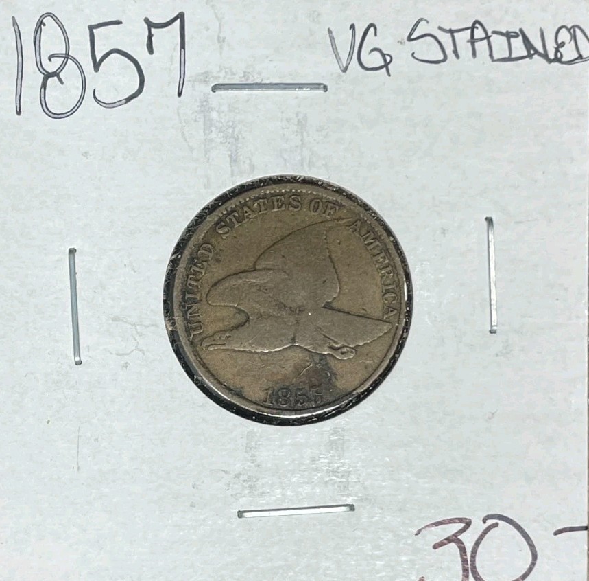 1857 FLYING EAGLE CENT~ VG STAINED ~NICE COIN~