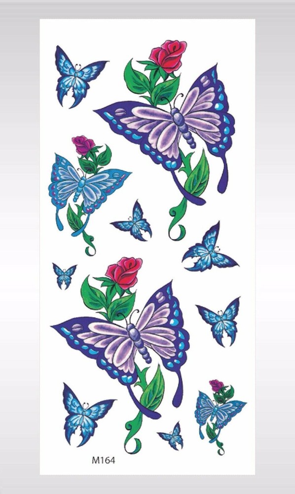 10 sheets Removable butterfly rose temporary tattoo