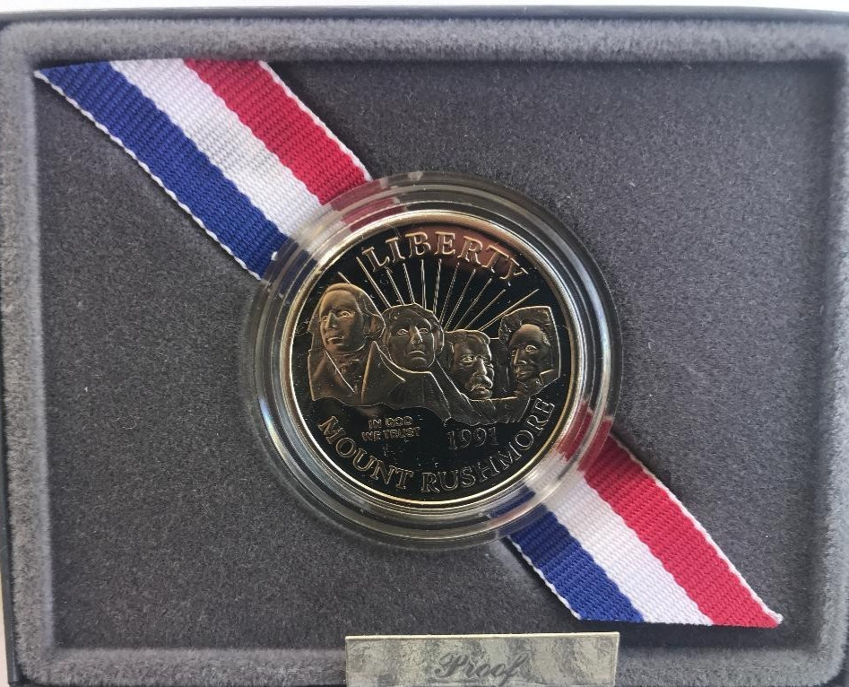 1991 MOUNT RUSHMORE PROOF CLAD HALF DOLLAR ~ U.S. MINT ORIGINAL BOX & COA
