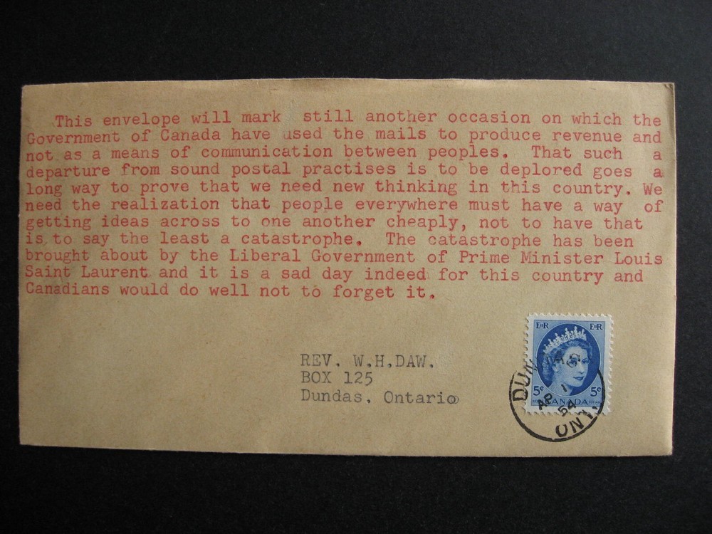 Canada cover first day 5c rate with a frustrations typed cachet