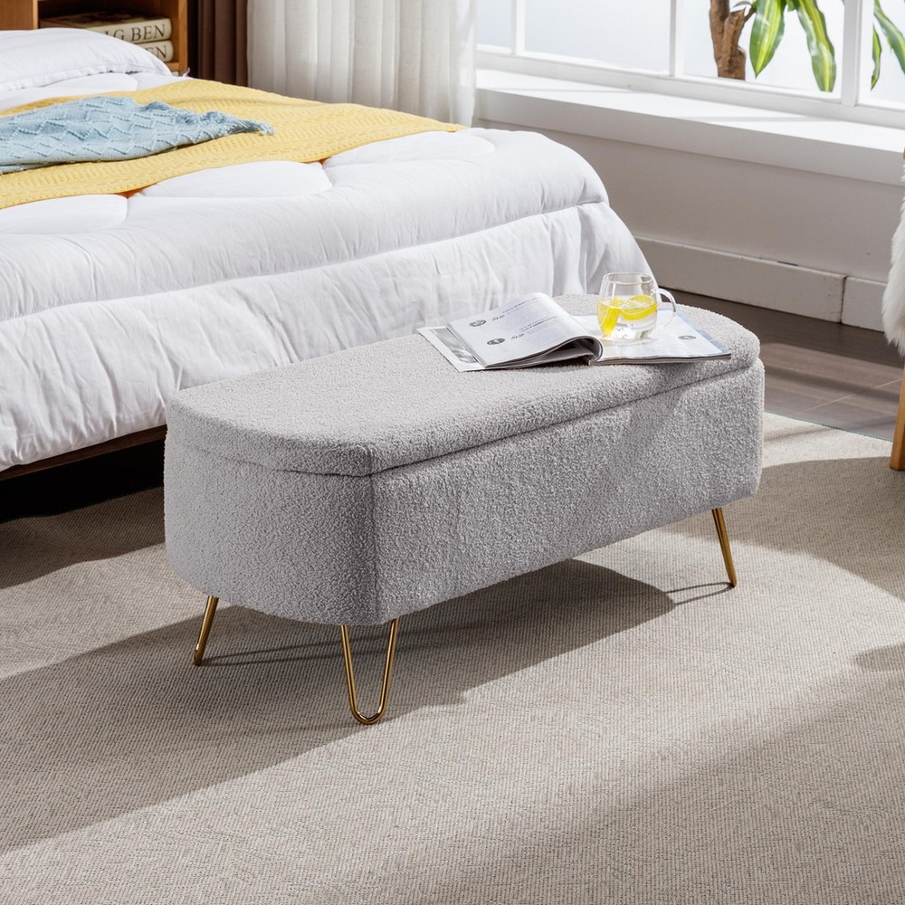 Storage Ottoman Bench Upholstered Padded with Storage Entryway