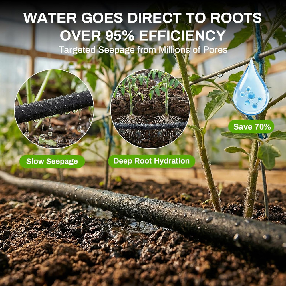 Upgraded 230FT Drip Irrigation System with 1/4" Soaker Hose -Weeping Technology