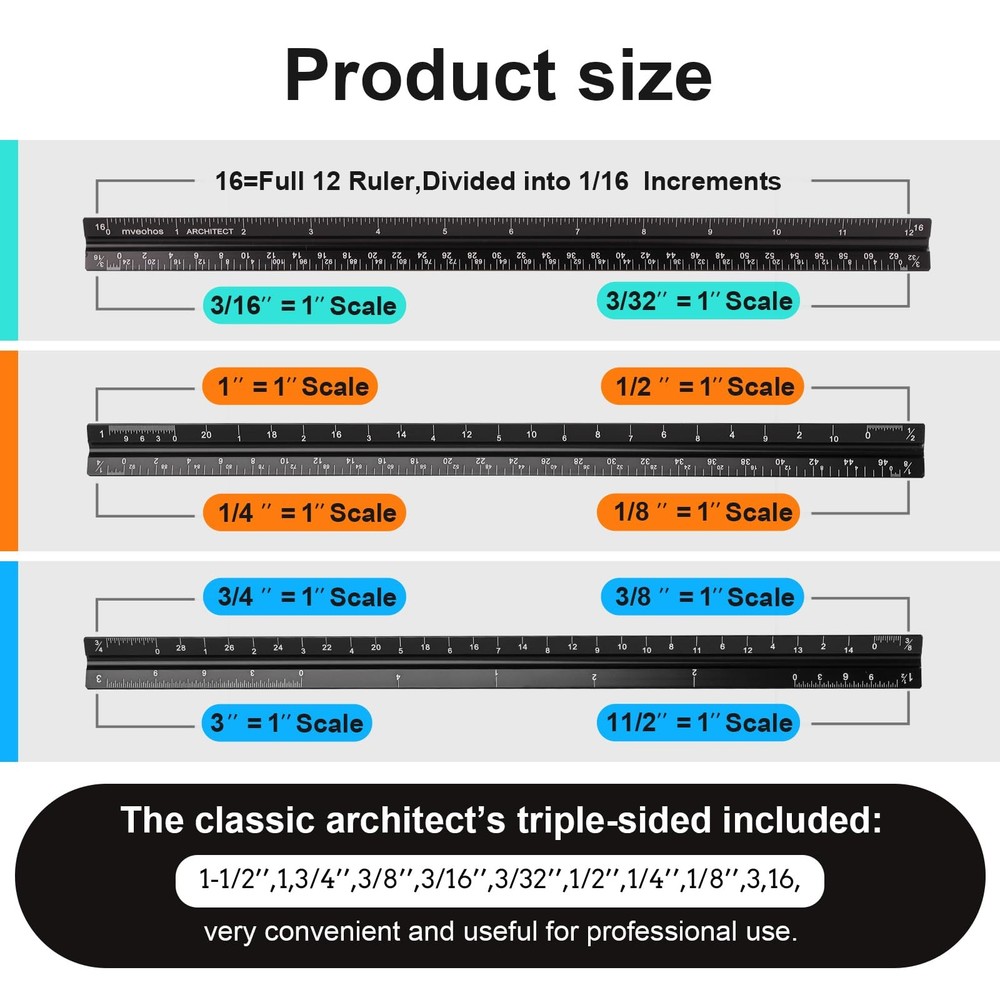 12 Aluminum Architect Scale Ruler - Precision Measurement Tool for Engineers