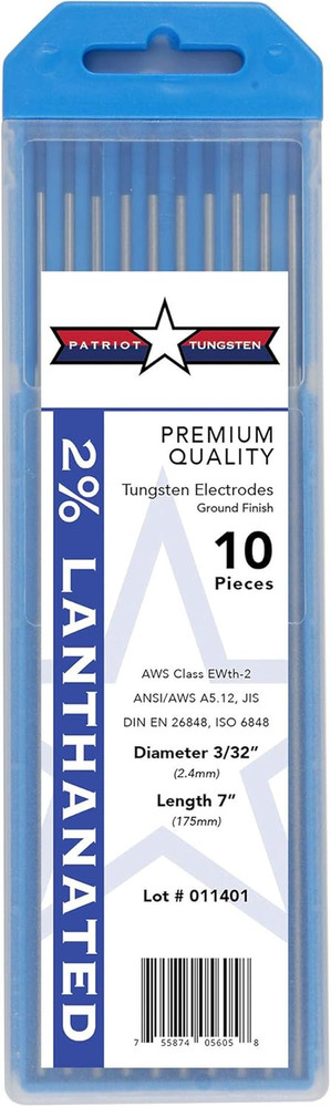 2% Lanthanated TIG Welding Tungsten Electrodes 3/32” X 7” 10-Pack