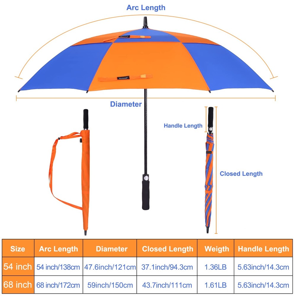 Best Vented Golf Umbrella 54/62/68 Inch Automatic Extra Large Windproof Oversize