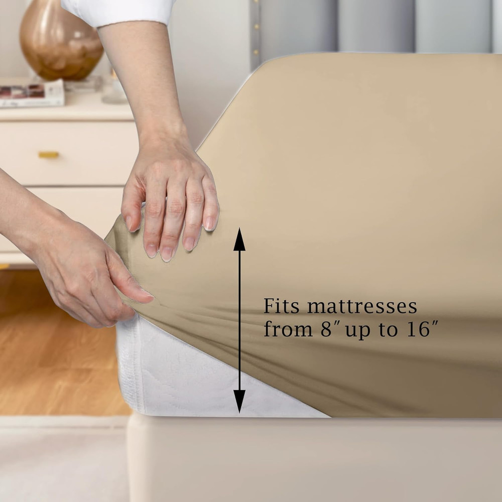 Pure Cotton Fitted Sheets King Size, 300 Thread Count Percale Sheets for King Si