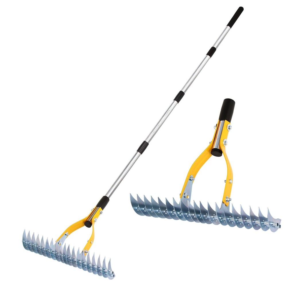Thatch Rake 15 Inch Wide Efficient Dethatcher Rake for Cleaning Dead Grass, C...