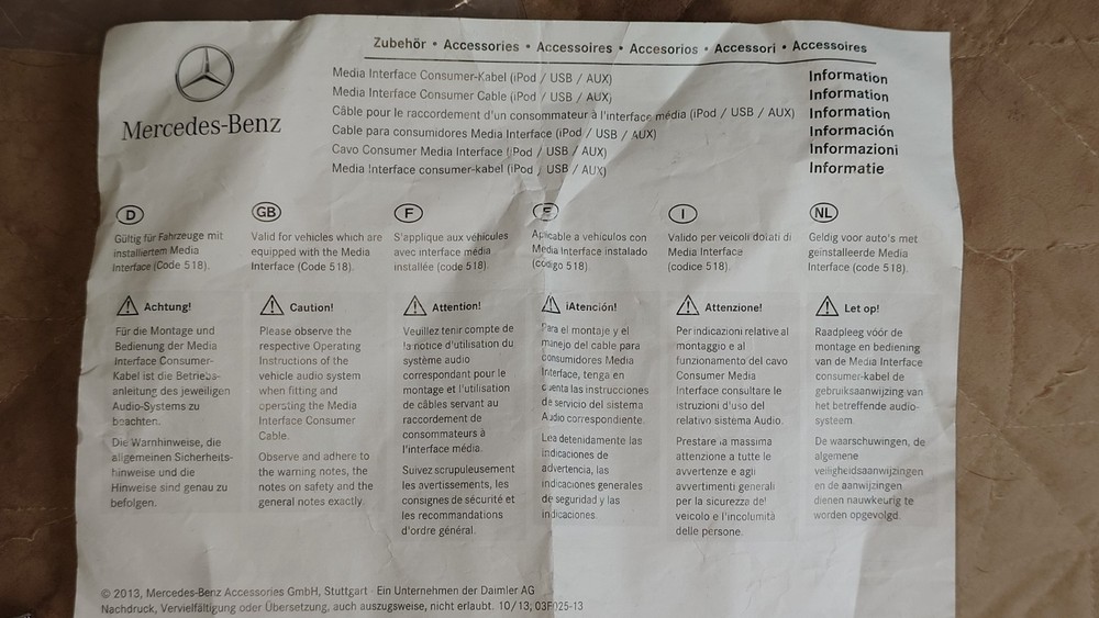 Mercedes Connecting Cable Kit