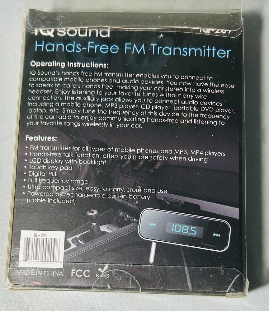IQ Sound Hands-Free FM Transmitter Hands Free Talk Function Phone MP3 Player