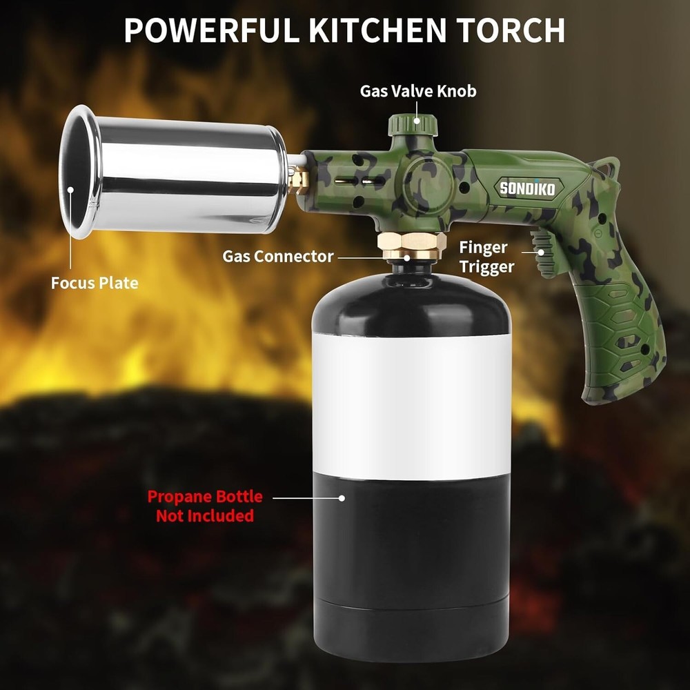 Compact Camouflage Cooking Torch - Adjustable Flame for Maximum Precision