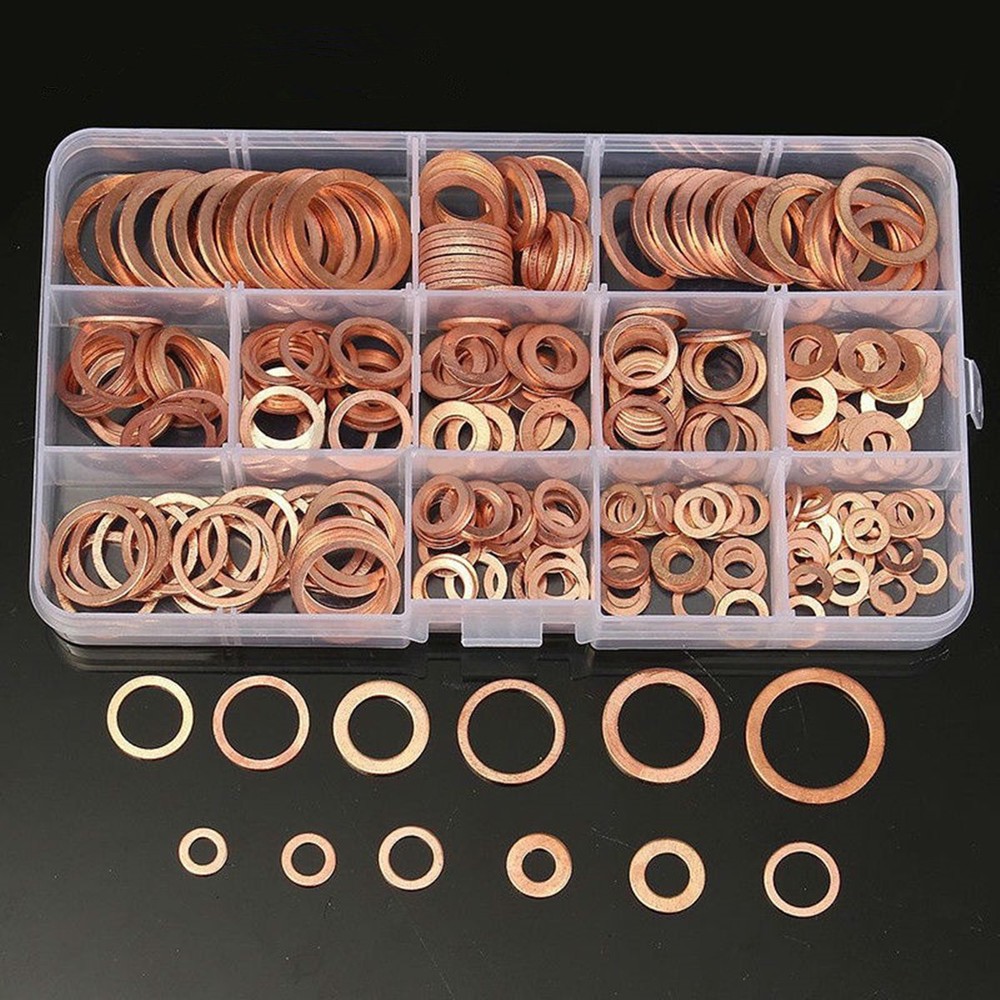 12 Sizes 280Pcs Solid Copper Crush Washers Seal Flat Ring Hydraulic Fittings Set