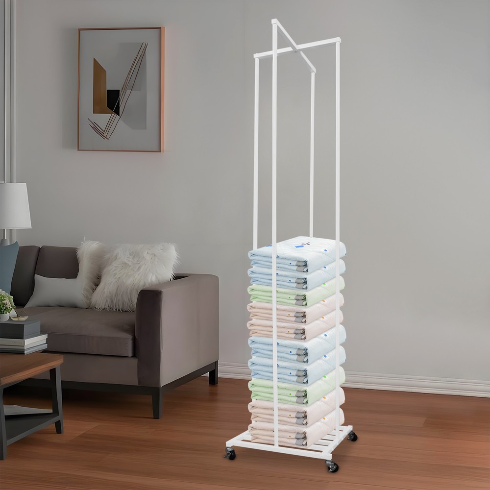Rolling Pillow Storage Rack Organizer Adjustable Pillow Display Rack White New