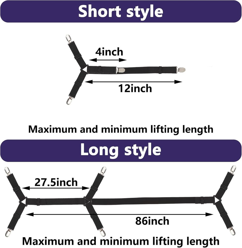 Bed Sheet Straps,6 PCS Secure and Fitted Sheet Straps for Full Size Bed,Adjustab